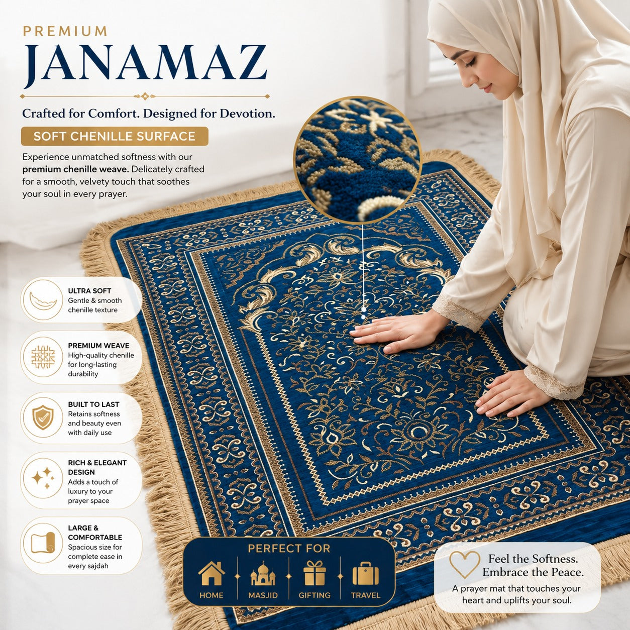 Al-Noor Cushioned Chenille Janamaz Prayer Mat