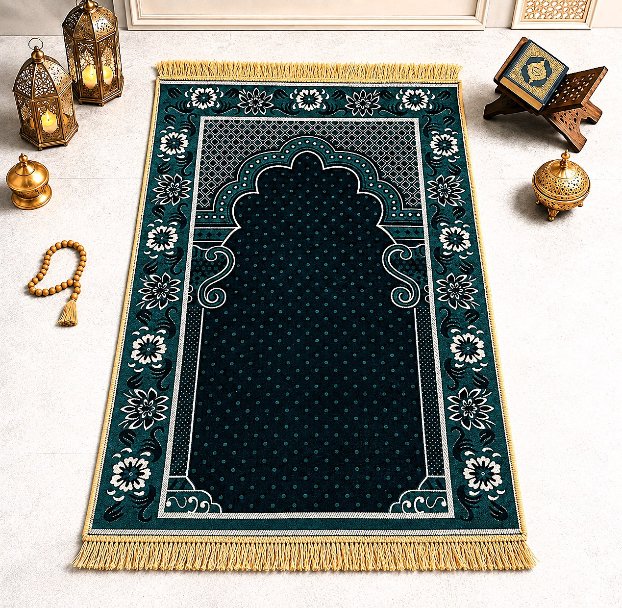 LAMNYAHOM Royal Cushioned Velvet Chenille Janamaz