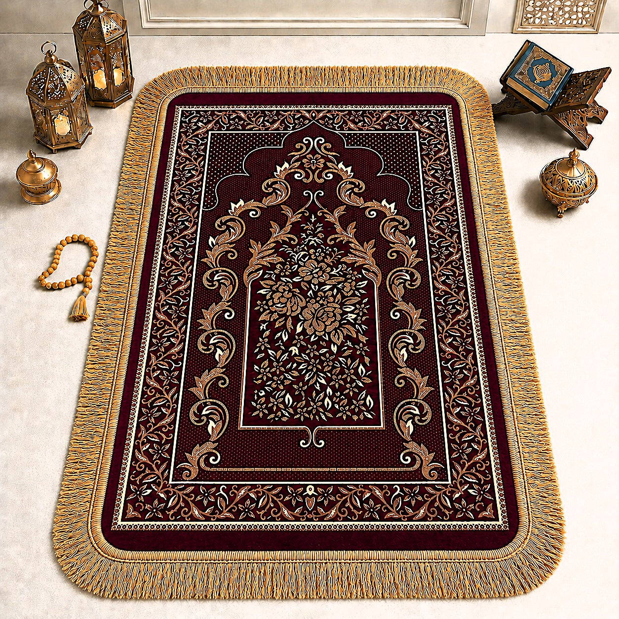 Al-Noor Cushioned Chenille Janamaz Prayer Mat