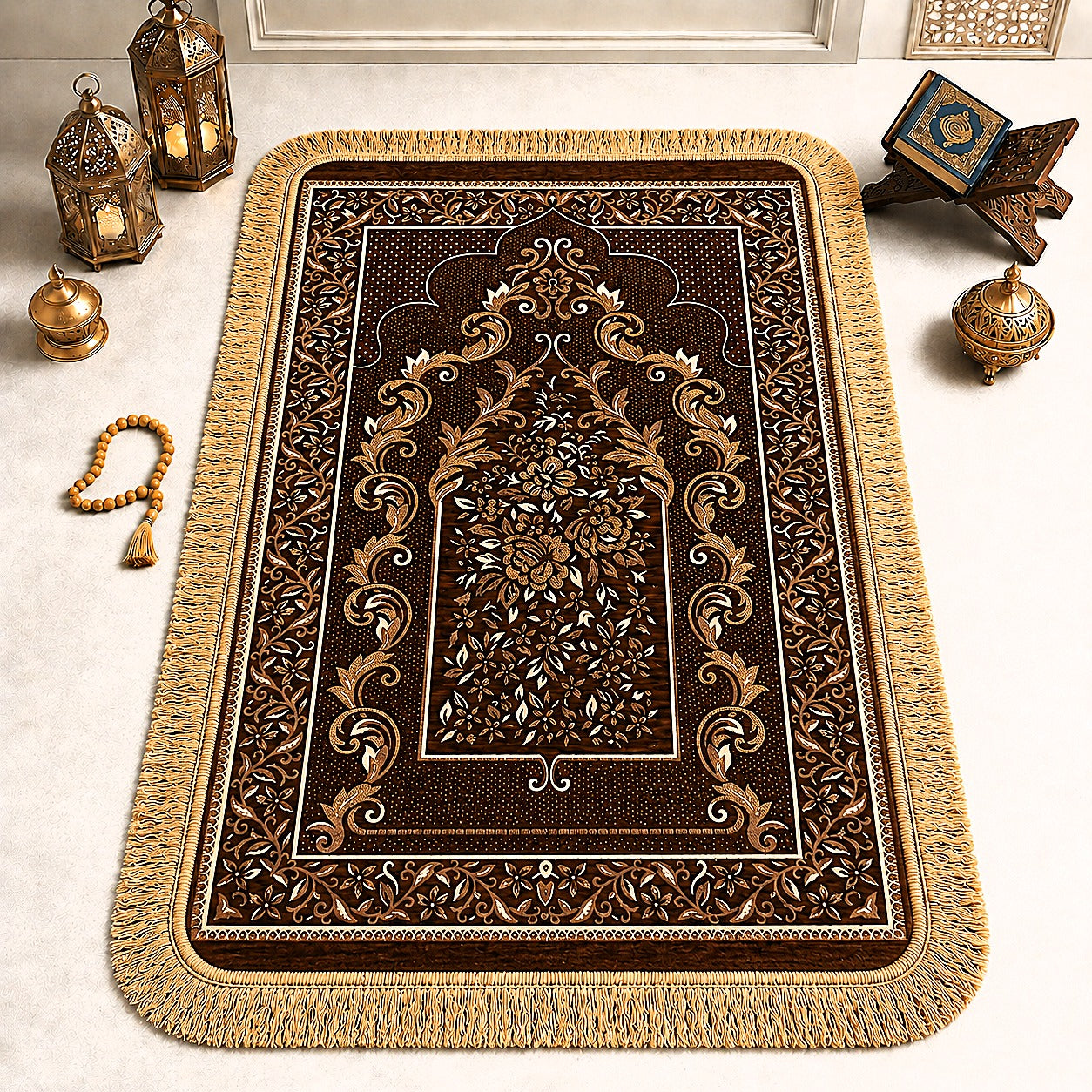 Al-Noor Cushioned Chenille Janamaz Prayer Mat