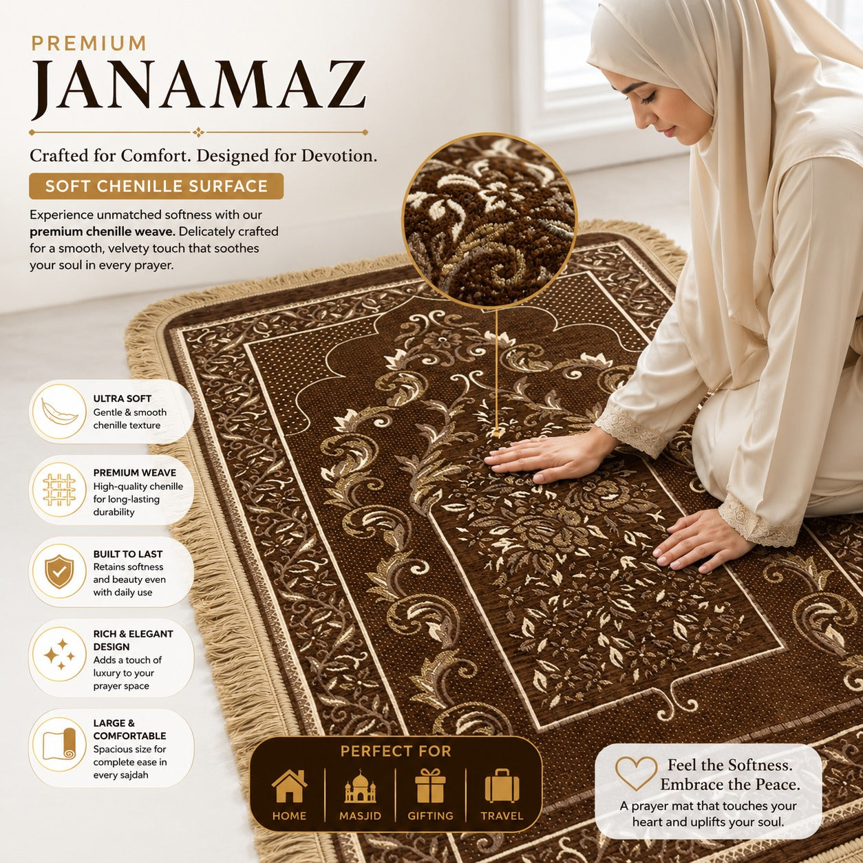 Al-Noor Cushioned Chenille Janamaz Prayer Mat