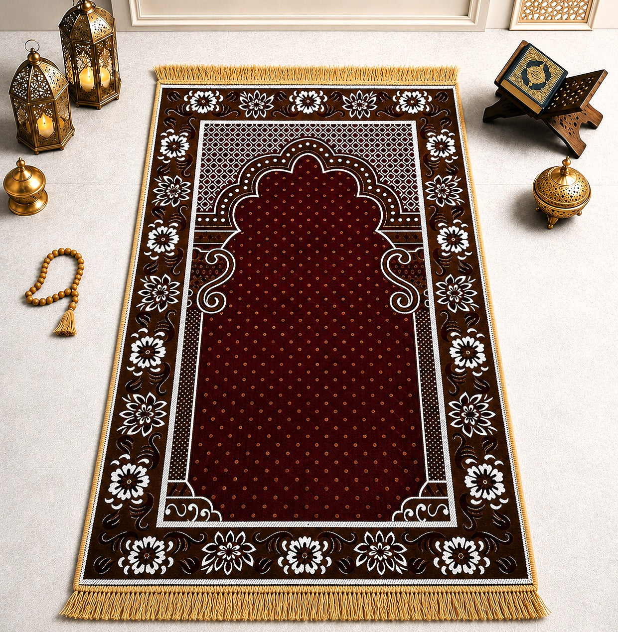 LAMNYAHOM Royal Cushioned Velvet Chenille Janamaz