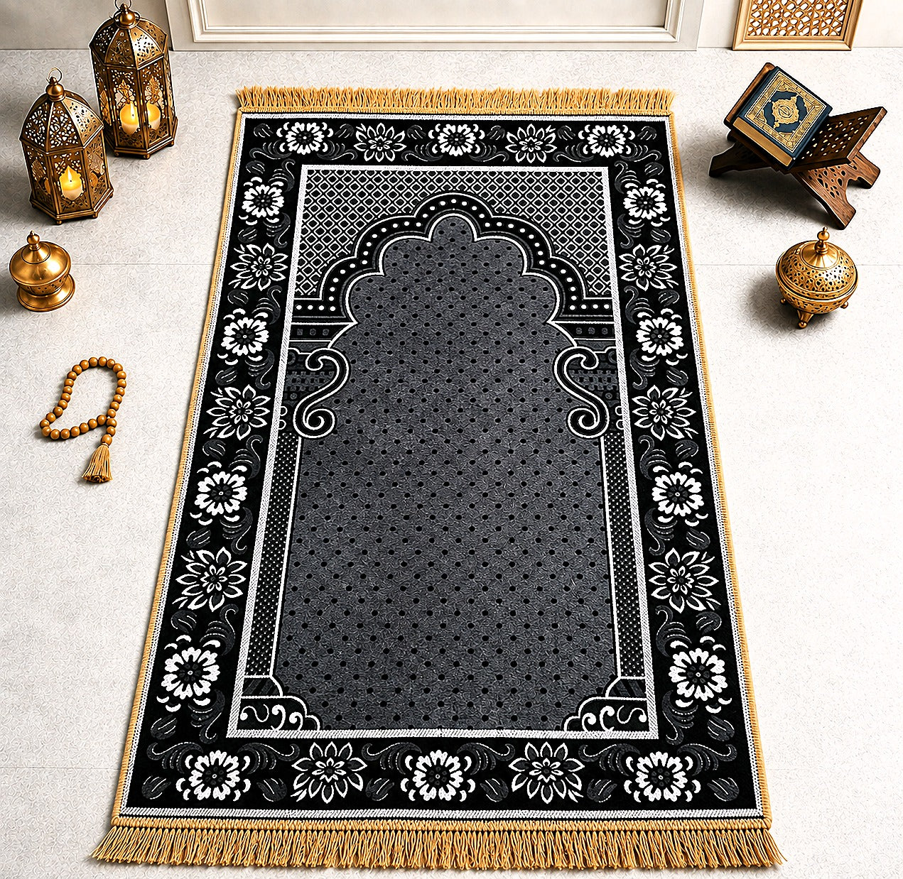 LAMNYAHOM Royal Cushioned Velvet Chenille Janamaz