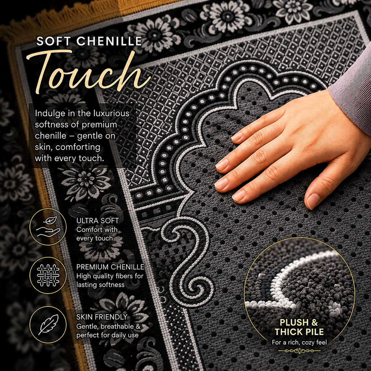 LAMNYAHOM Royal Cushioned Velvet Chenille Janamaz