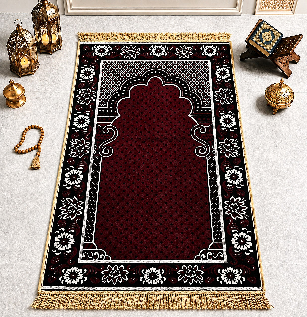 LAMNYAHOM Royal Cushioned Velvet Chenille Janamaz