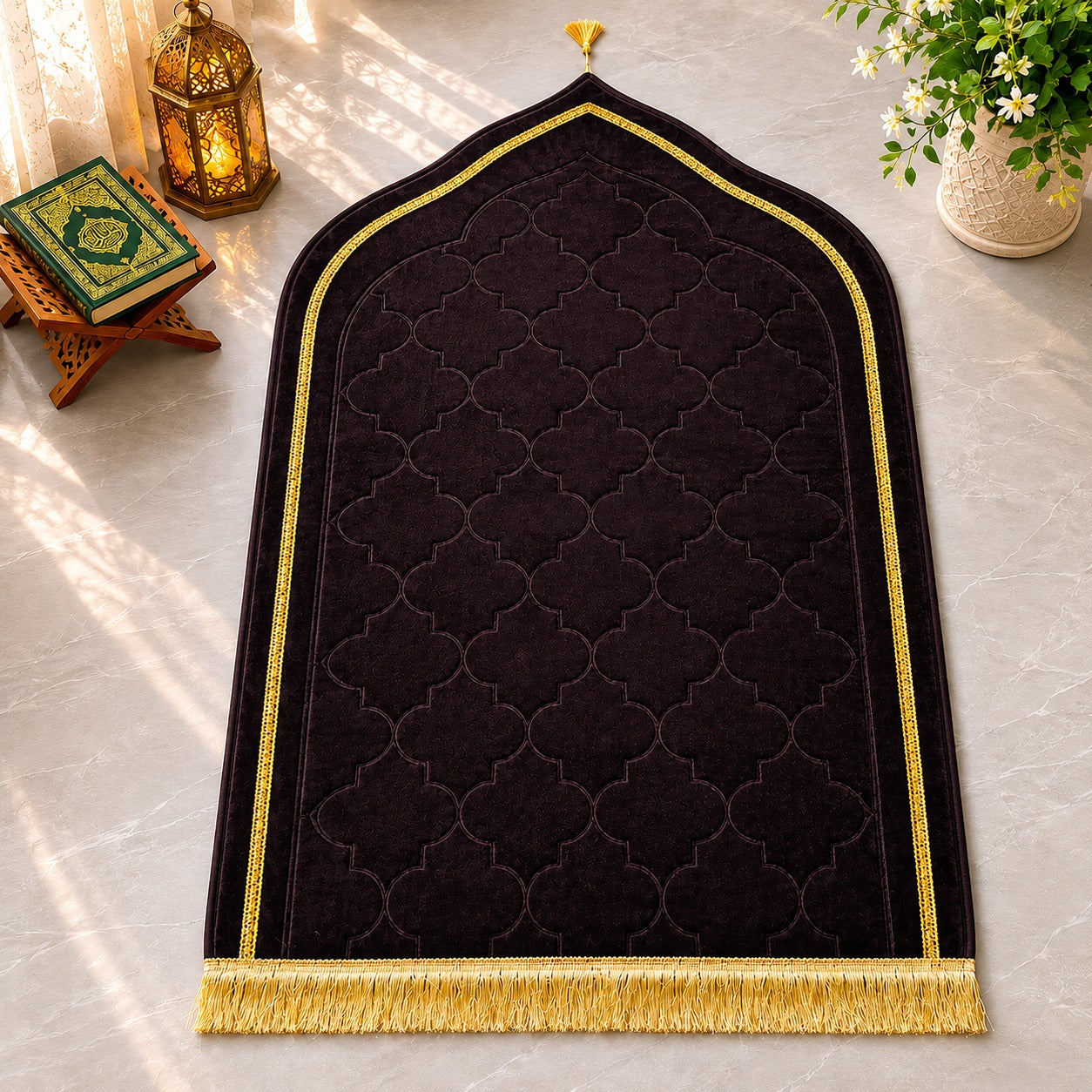 LAMNYAHOM Luxurious Velvety Chenille Janamaz Prayer Mat