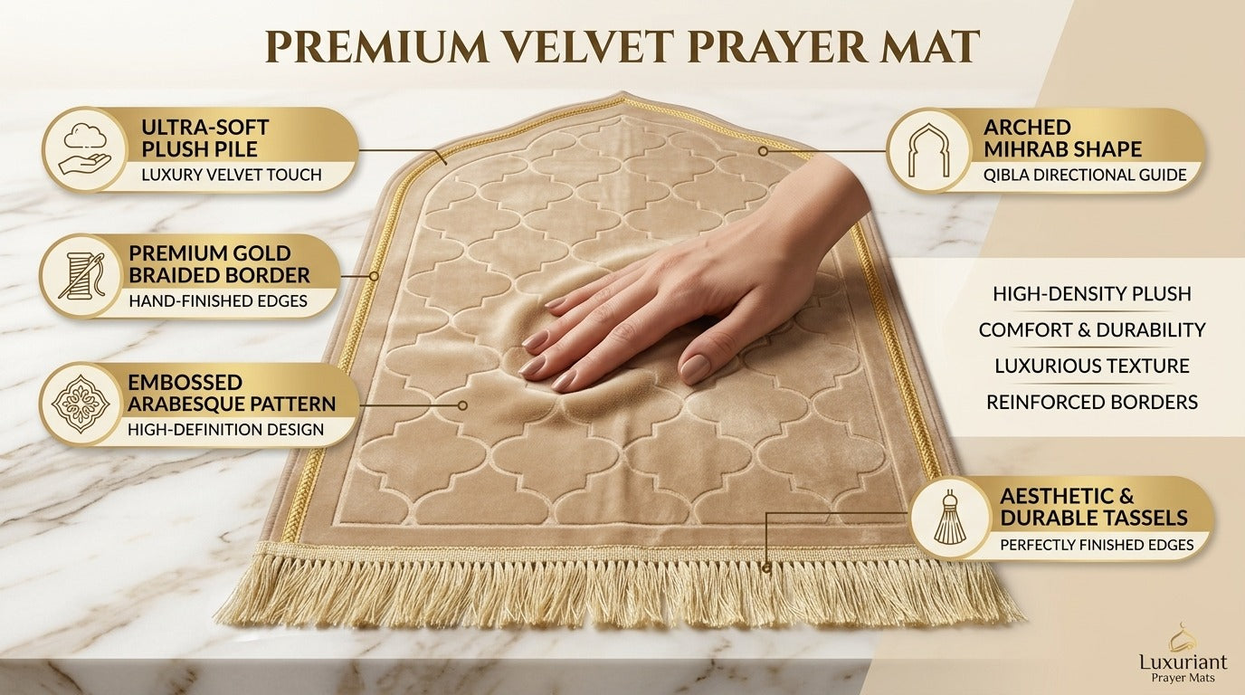 LAMNYAHOM Luxurious Velvety Chenille Janamaz Prayer Mat